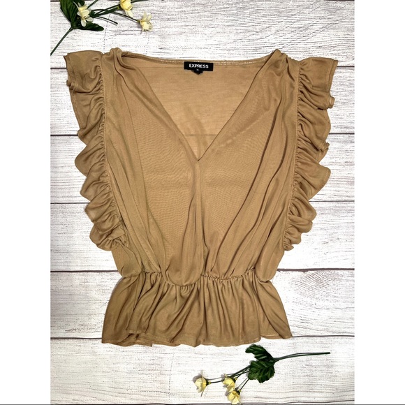 EXPRESS Ruffle V-Neck Peplum Top - Picture 2 of 12